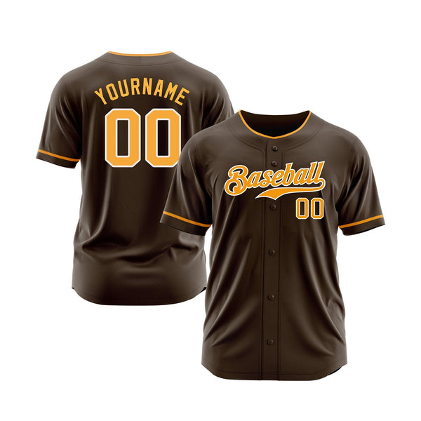 Custom Brown Gold-White Classic Style Authentic Sports Baseball Jersey
