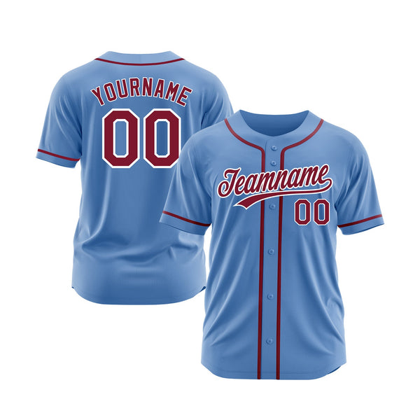 Custom Powder Blue Crimson-White Classic Style Authentic Sports Baseball Jersey
