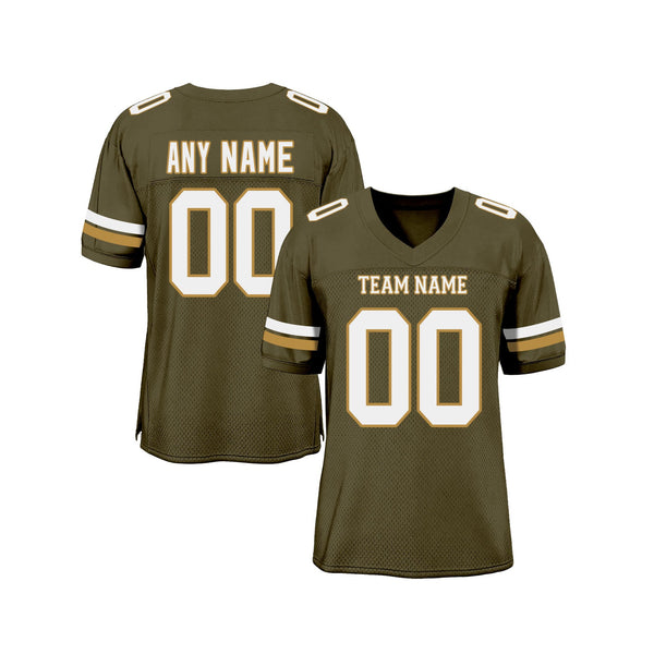 Custom Olive White-Old Gold Mesh Salute To Service Classic Style Authentic Sports Football Jersey