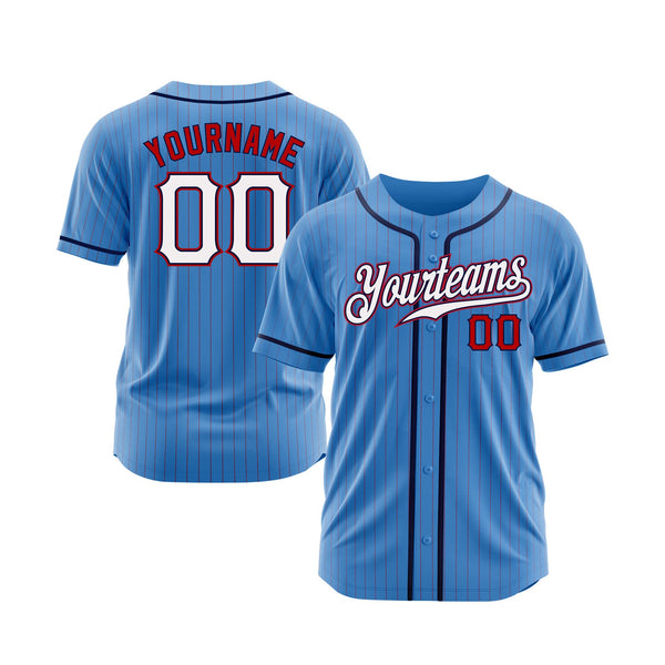 Custom Powder Blue Red Pinstripe White-Navy Classic Style Authentic Sports Baseball Jersey