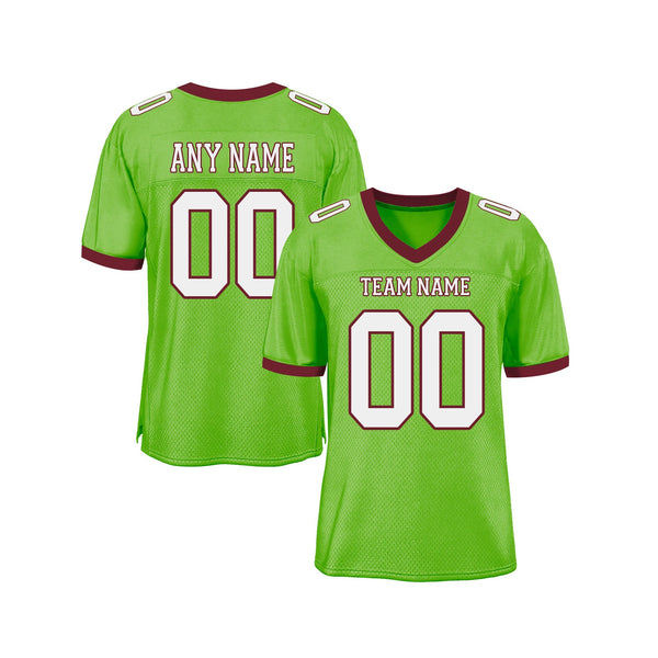 Custom Neon Green White-Burgundy Mesh Classic Style Authentic Sports Football Jersey