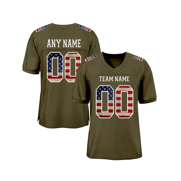Custom Olive Vintage USA Flag-White Mesh Salute To Service Classic Style Authentic Sports Football Jersey