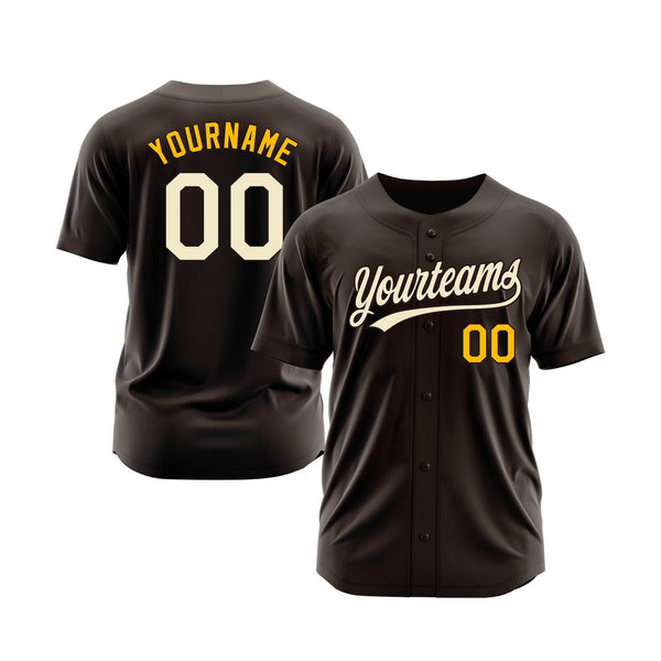 Custom Brown Cream-Gold Classic Style Authentic Sports Baseball Jersey