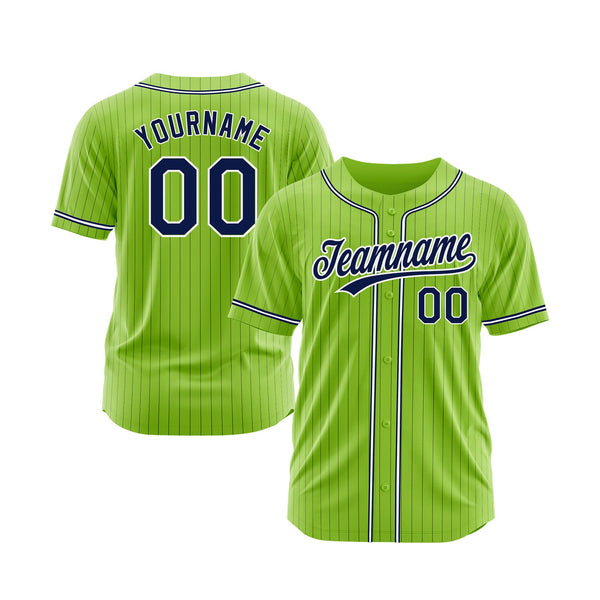 Custom Neon Green Navy Pinstripe Navy-White Classic Style Authentic Sports Baseball Jersey
