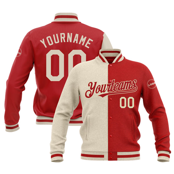 Custom Red Cream Classic Style Split Fashion Bomber Varsity Letterman Embroidered Jacket