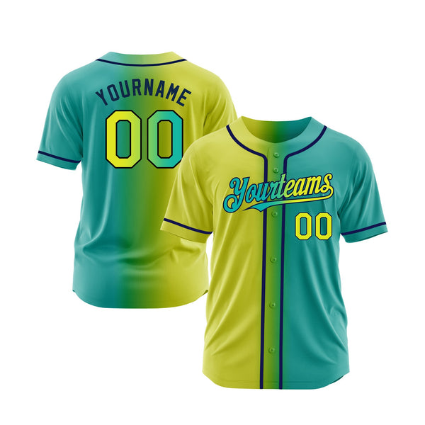 Custom Aqua Neon Yellow-Navy Gradient Fashion Classic Style Authentic Sports Baseball Jersey