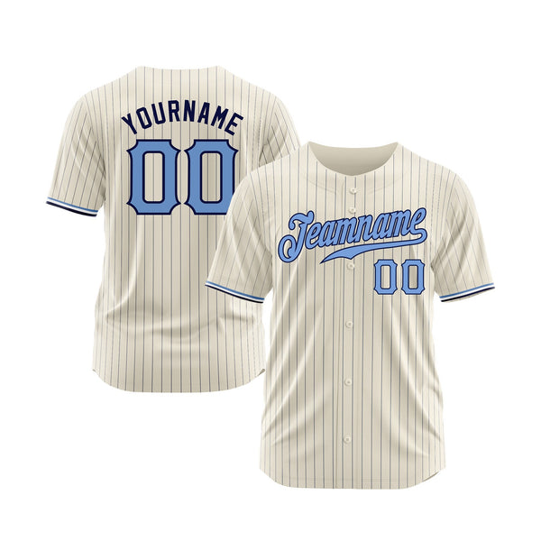 Custom Cream Navy Pinstripe Light Blue-Navy Classic Style Authentic Sports Baseball Jersey