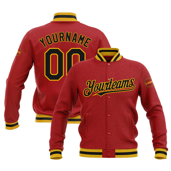 Custom Red Black-Gold Bomber Varsity Letterman Embroidered Jacket