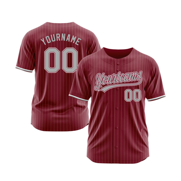 Custom Crimson Cream Pinstripe Gray-White Classic Style Authentic Sports Baseball Jersey