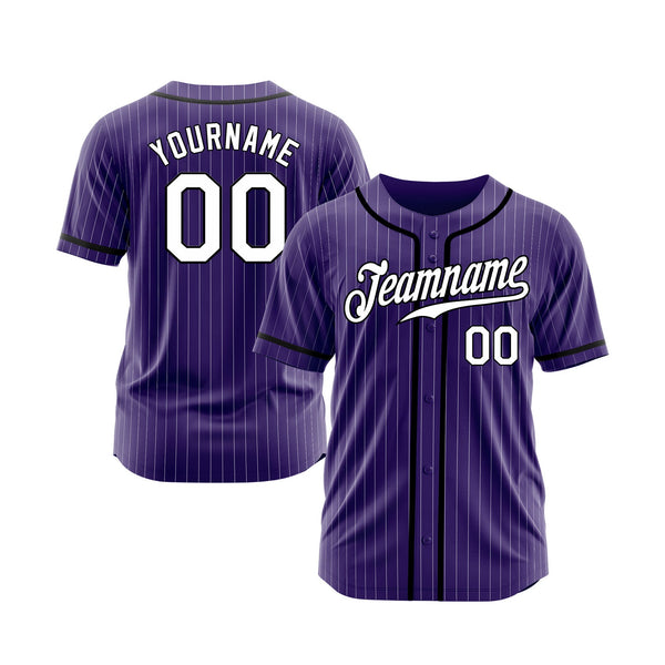Custom Purple White Pinstripe Black Classic Style Authentic Sports Baseball Jersey