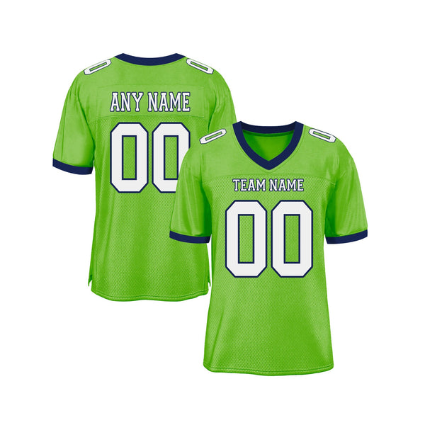 Custom Neon Green White-Navy Mesh Classic Style Authentic Sports Football Jersey