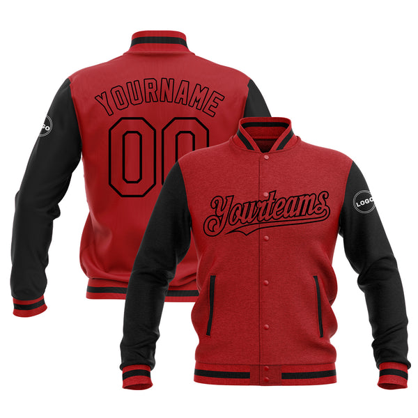 Custom Red Red-Black Two Tone Bomber Varsity Letterman Embroidered Jacket