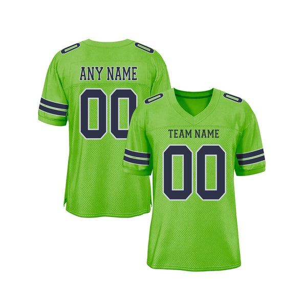 Custom Neon Green Navy-White Mesh Classic Style Authentic Sports Football Jersey