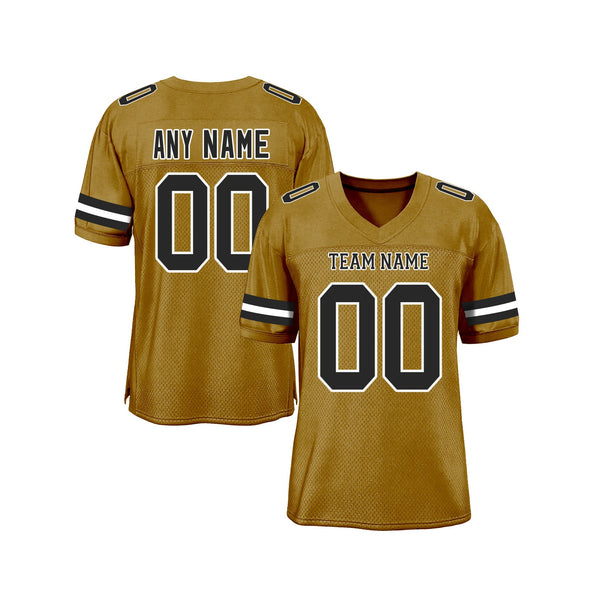 Custom Old Gold Black-White Mesh Classic Style Authentic Sports Football Jersey