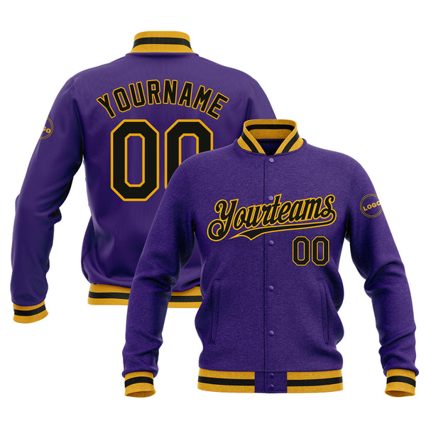 Custom Purple Black-Gold Classic Style Bomber Varsity Letterman Embroidered Jacket