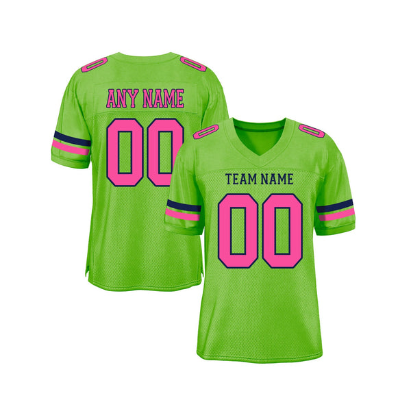 Custom Neon Green Pink-Navy Mesh Classic Style Authentic Sports Football Jersey