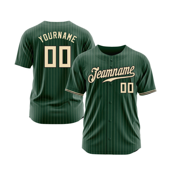 Custom Green White Pinstripe Cream-Black Classic Style Authentic Sports Baseball Jersey