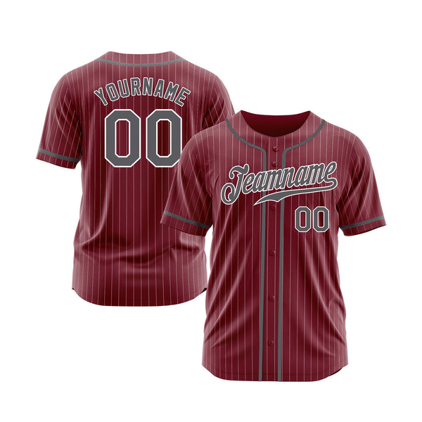 Custom Crimson White Pinstripe Steel Gray Classic Style Authentic Sports Baseball Jersey