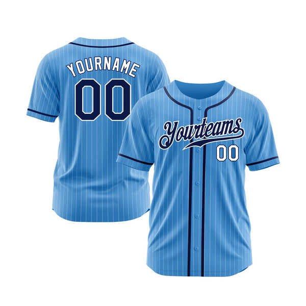 Custom Powder Blue White Pinstripe Navy-White Classic Style Authentic Sports Baseball Jersey