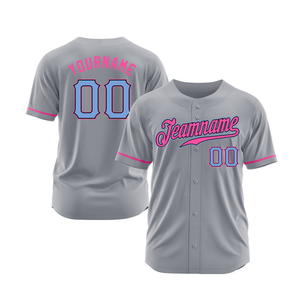 Custom Gray Light Blue-Pink Classic Style Authentic Sports Baseball Jersey
