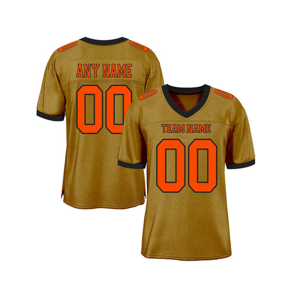 Custom Old Gold Orange-Black Mesh Classic Style Authentic Sports Football Jersey