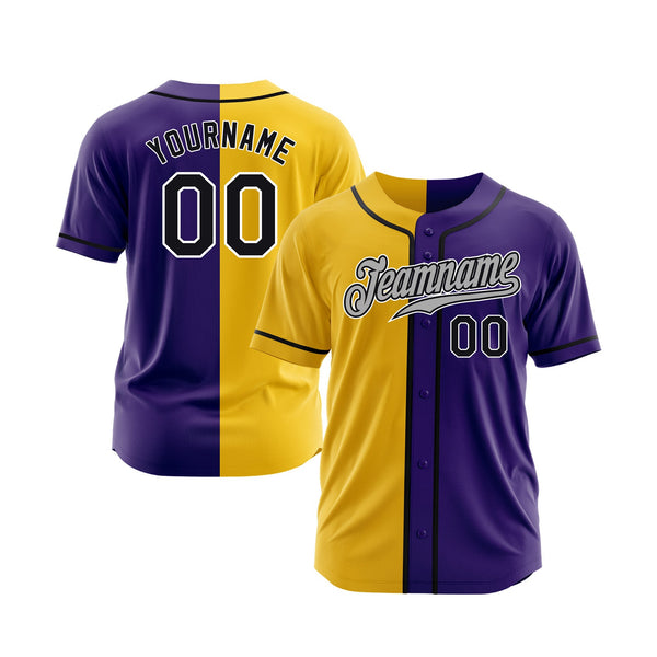 Custom Purple Black-Yellow Split Fashion Classic Style Authentic Sports Baseball Jersey