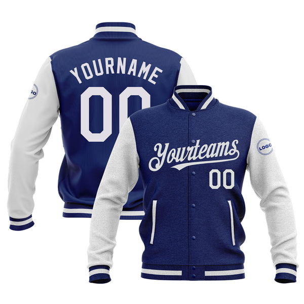 Custom Royal White Classic Style Two Tone Bomber Varsity Letterman Embroidered Jacket