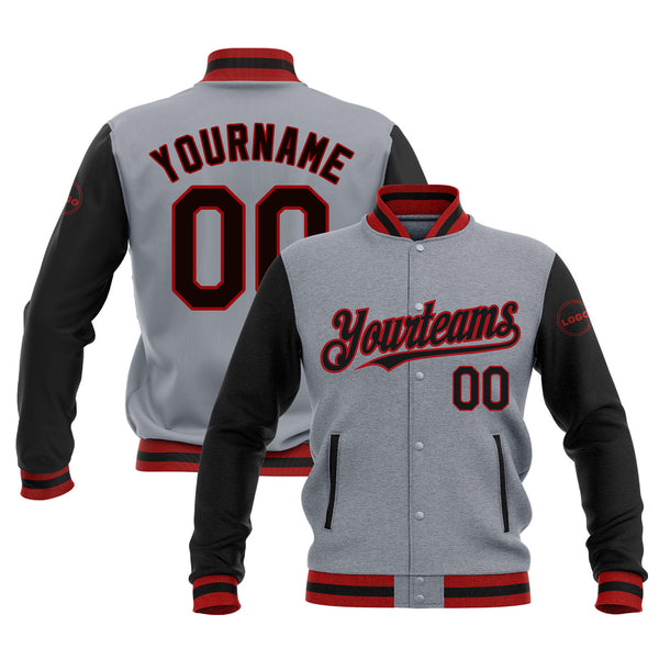 Custom Gray Black-Red Classic Style Two Tone Bomber Varsity Letterman Embroidered Jacket