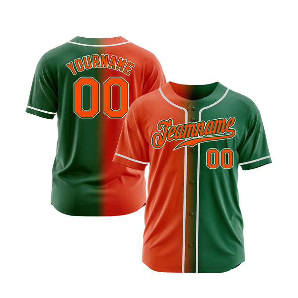 Custom Kelly Green Orange-White Gradient Fashion Classic Style Authentic Sports Baseball Jersey