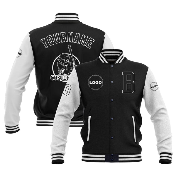 Custom Black White Bomber Two Tone Varsity Letterman Embroidered Jacket