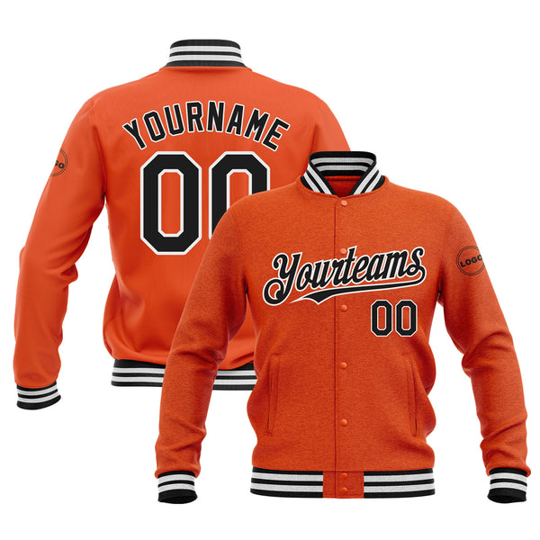 Custom Orange Black-White Classic Style Bomber Varsity Letterman Embroidered Jacket