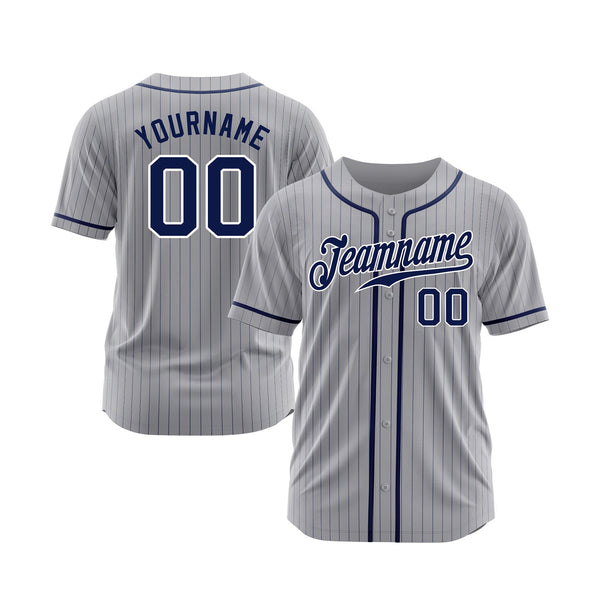 Custom Gray Navy Pinstripe Navy-White Classic Style Authentic Sports Baseball Jersey