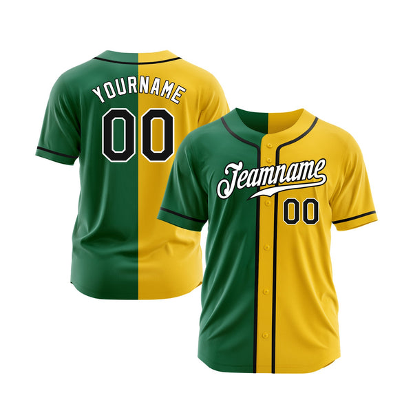 Custom Kelly Green Black-Yellow Split Fashion Classic Style Authentic Sports Baseball Jersey