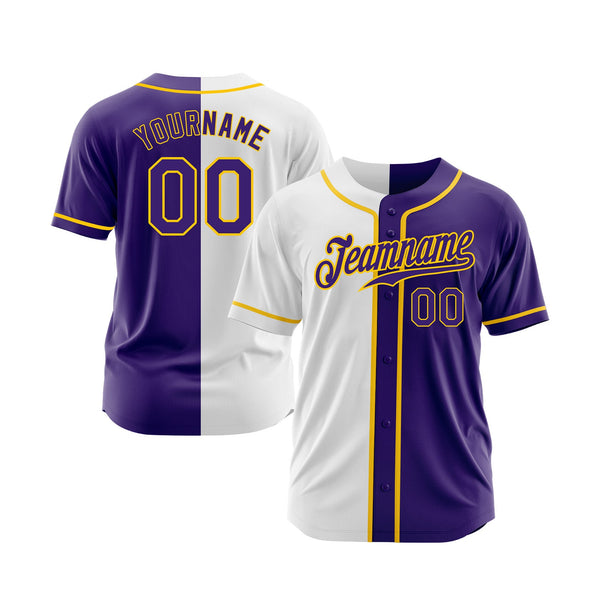Custom White Purple-Gold Split Fashion Classic Style Authentic Sports Baseball Jersey