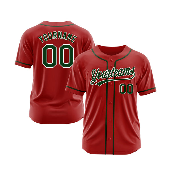 Custom Red Green-White Classic Style Authentic Sports Baseball Jersey