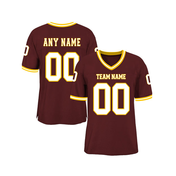 Custom Burgundy White-Gold Mesh Authentic Classic Style Authentic Sports Football Jersey