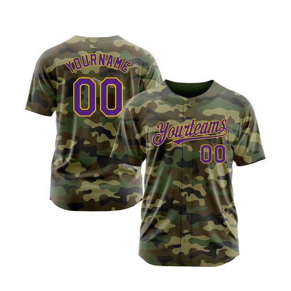 Custom Camo Purple-Gold Salute To Service Classic Style Authentic Sports Baseball Jersey