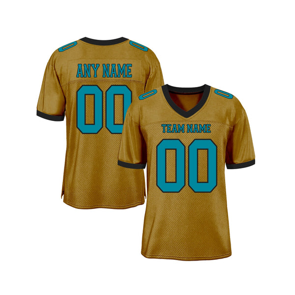 Custom Old Gold Teal-Black Mesh Classic Style Authentic Sports Football Jersey