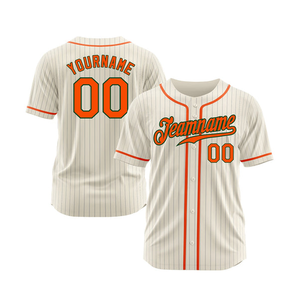 Custom Cream Navy Pinstripe Orange-Green Classic Style Authentic Sports Baseball Jersey