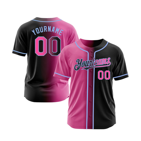 Custom Black Pink-Light Blue Gradient Fashion Classic Style Authentic Sports Baseball Jersey
