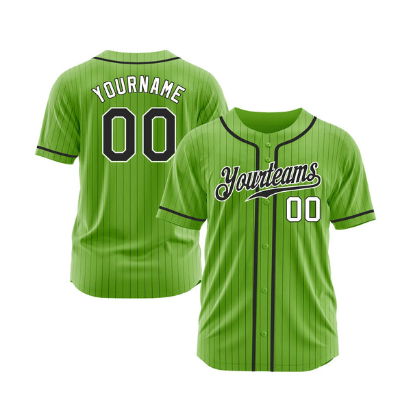 Custom Neon Green Black Pinstripe Black-White Classic Style Authentic Sports Baseball Jersey