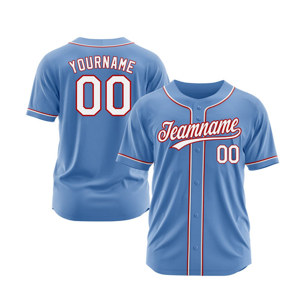 Custom Powder Blue White-Red Classic Style Authentic Sports Baseball Jersey