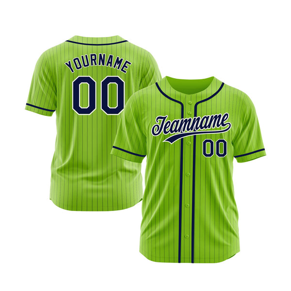 Custom Neon Green Navy Pinstripe White Classic Style Authentic Sports Baseball Jersey