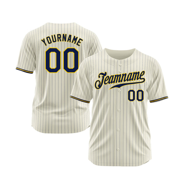 Custom Cream Navy Pinstripe Navy-Gold Classic Style Authentic Sports Baseball Jersey