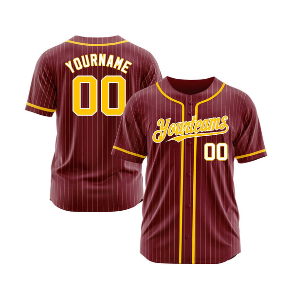 Custom Crimson White Pinstripe Gold-White Classic Style Authentic Sports Baseball Jersey