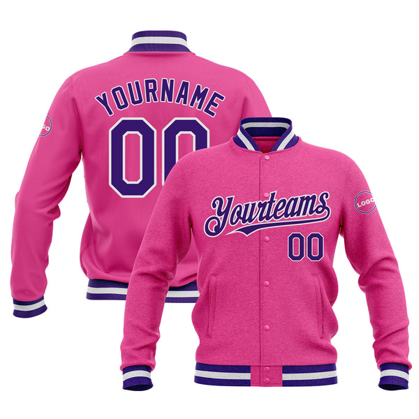 Custom Pink Purple-White Classic Style Bomber Varsity Letterman Embroidered Jacket