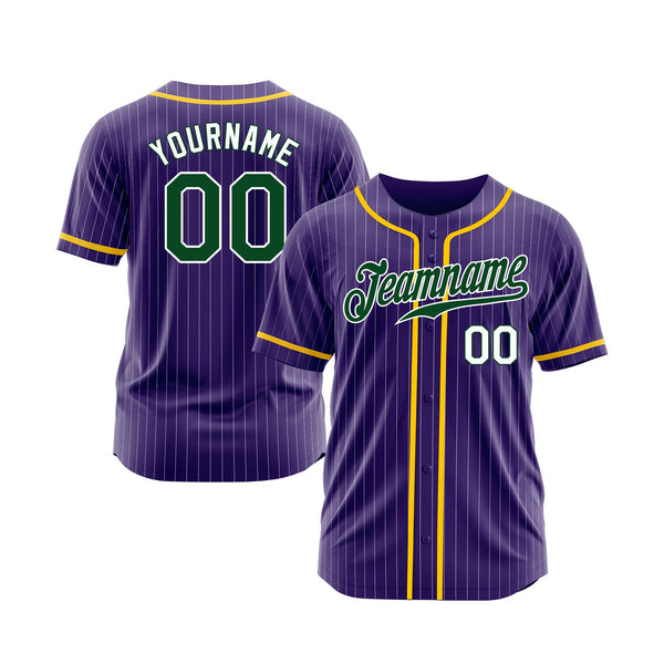 Custom Purple White Pinstripe Green Classic Style Authentic Sports Baseball Jersey