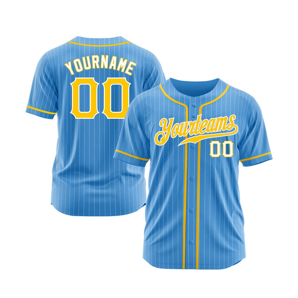 Custom Powder Blue White Pinstripe Gold-White Classic Style Authentic Sports Baseball Jersey