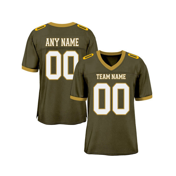 Custom Olive White-Old Gold Mesh Salute To Service Classic Style Authentic Sports Football Jersey