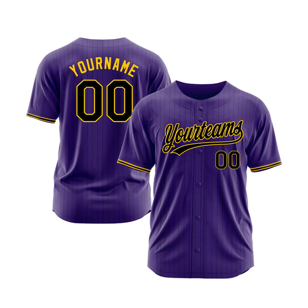 Custom Purple Black Pinstripe Black-Gold Classic Style Authentic Sports Baseball Jersey